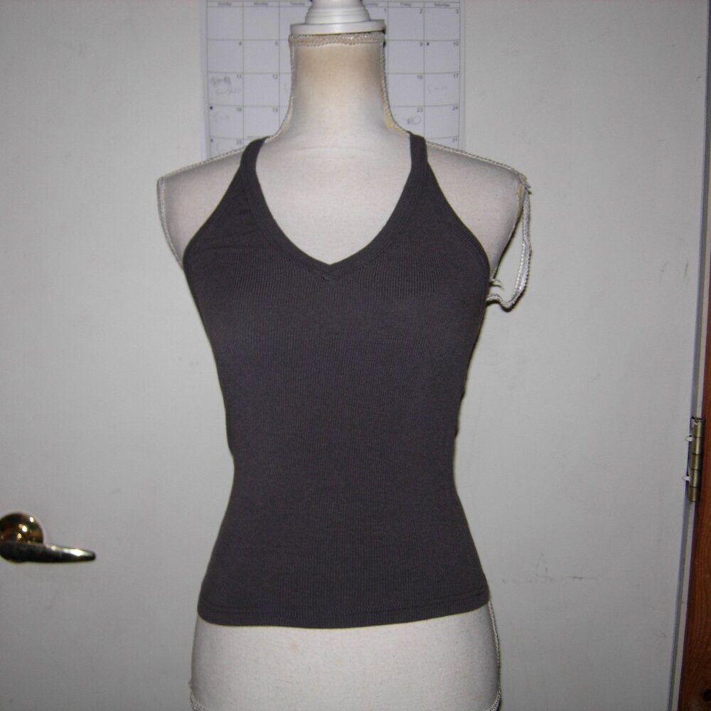 Gray Ribbed Racer Back Tank Top S